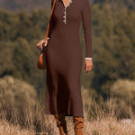 Turndown Collar Button Knit Slim Fit Maxi Dress