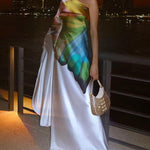 Long Sleeves Loose Asymmetric Flower Print One-Shoulder Maxi Dresses