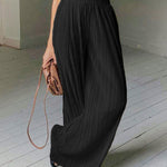 Pleated Two-Piece Set Long Sleeve Loose Fit Button Down Shirts Blouses Tops Wide Leg Pants Sets