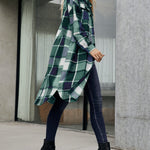 Nadorine Button Down Plaid Classic Long Shirt Jacket