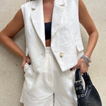 Nadorine Chic Two-piece Sleeveless Suit Crop Top and Wide Leg Shorts Sets