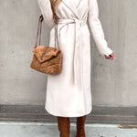 Lapel belted long wool coat