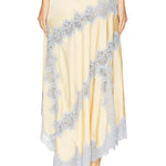 Light gold satin V-neck camisole with blue lace trim + matching skirt set