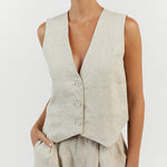 Nadorine Classic Linen Vest and Wide Leg Pants Set
