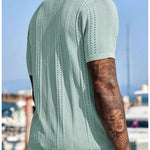 KZZ Men's solid color lapel hollowed-out breathable short-sleeved top