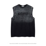 KZZ Men's American Retro-Style Sleeveless Tank Top with Gradient Letter Print