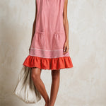 Blue Sleeveless Red Striped And Ruffled Loose Mini Dress