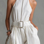 Elegant Urban Belted Sleeveless Wide-Leg Jumpsuit