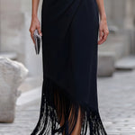 Elegant One-Shoulder Fringe Hem Midi Dress
