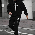 KZZ Men's  Printed Hoodie and Drawstring Sweatpants Set