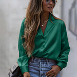 Nadorine Long Sleeve Shirts Casual Lapel Collar V Neck Single Breasted Tunic Blouse