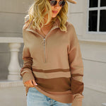 Striped Half-Zip Collared Sweater