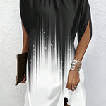 Batwing Sleeves Loose Gradient Printed Round-Neck Mini Dresses