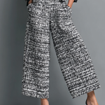 Women's Tweed Blend Single-Breasted Cropped Jacket And Wide-Leg Pants Set