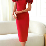 My Type Flower Detail Sweetheart Neck Strapless Slit Midi Dress