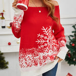 Snowflake Print Off-Shoulder Long Sleeve Sweater