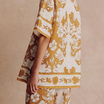 Floral Print Casual Short Sleeve Shirt Top and Elastic Waist Loose Pocket Pants Set