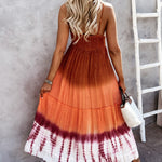 Tie Dye Sleeveless Long Dress Flowy Boho Maxi Sundress Spaghetti V Neck Dress with Belt