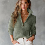 Monica | Chic Elegant Half-Zipper Loose-Fit Breathable Knit Sweater