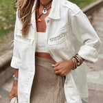 Fashion White Solid Color Tassel Loose Jacket
