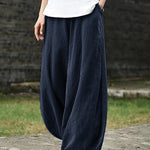 Nadorine Casual Cotton Linen Baggy Pants with Elastic Waist Relax Fit Lantern Trouser