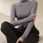 Half High Neck Long Sleeve Thread Slim-fit T-shirt