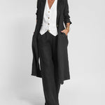 Nadorine Casual Slim Fit Long Blazers Collar Jacket with Flap Pockets