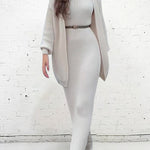Lazy Style Knitted Sweater Long Dress & Cardigan Two-piece Sets