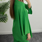 Two-Piece Set Long Sleeve Shirt Solid Color Pleated Elastic Waist Long Pants