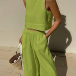 Chic Solid Color Sleeveless 2pieces Set