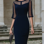 Mesh Panel Tailored Midi Dress