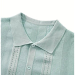 KZZ Men's solid color lapel hollowed-out breathable short-sleeved top