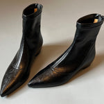 Pointed-toe soft leather stretch boots with back zipper wedge boots