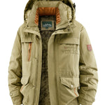 KZZ Men's winter fleece-lined hooded windbreaker