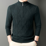KZZ Men's solid color quarter-zip stand collar knit long-sleeved top