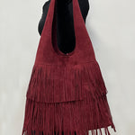 Retro versatile coffee suede tassel large bag