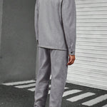 KZZ Men's Solid Color Pocket Jacket and Belt Waist Pants Sport Suit Regular Version Mature Business Style