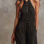 Halter Neck Button-up Sleeveless Knitted Jumpsuit