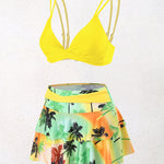 Split High-waisted Lotus Leaf Edge Printing Bikini Swimsuit