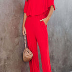 Pure color holiday vacation casual jumpsuit