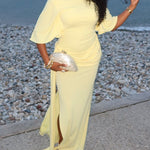 Yellow Cape Backless Maxi Dress