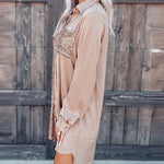 Nadorine Long Sleeve Mini Shirt Dress Lapel Button Sequin Short Dresss