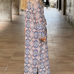 Slit Printed Loose V-Neck Long Dress