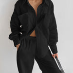 Loose Fit Turn-Down Collar Long-Sleeved Shirt and Wide-Leg Pants Two-Piece Lounge Set