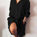 Nadorine Women's Cotton and Linen Shirt Dress Casual Loose Pocket Midi Dresses