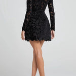 Lydia Embroidered Floral Lace Long Sleeve Belt Tulip Shaped Mini Dress