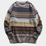 Vintage Striped Printed Soft Knit Sweaters Casual Loose Round Neck Unisex Sweater
