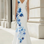 Elegant V-Neck Sleeveless Floral Mermaid Maxi Dress