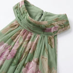Green Floral Chiffon Halter Maxi Dress