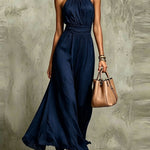 Solid Color Chiffon Halter Maxi Dress